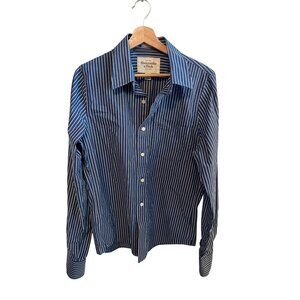 Abercrombie & Fitch Blue Striped Long Sleeve Dress Shirt Muscle Fit Men's Size L